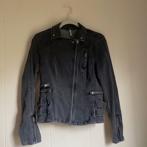 Free People, Black, Zip-up Denim, Jacket, Size 4